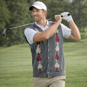 Arnold Palmer size XL Gray Argyle Sweater Vest, button up, Golf Wear